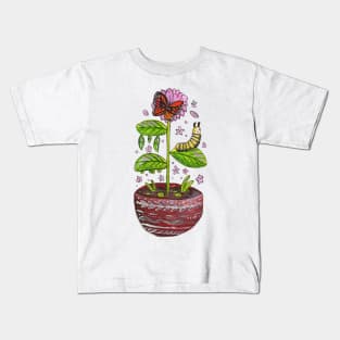 Life Cycle of Monarch Butterfly in Gouache Kids T-Shirt